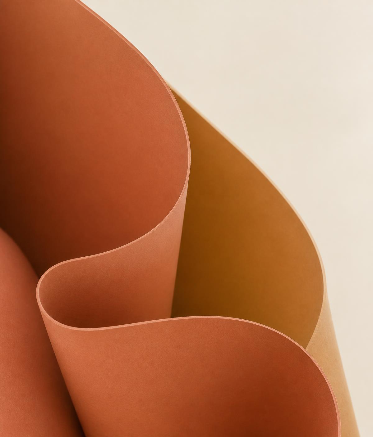 Folded terracotta and caramel paper curves